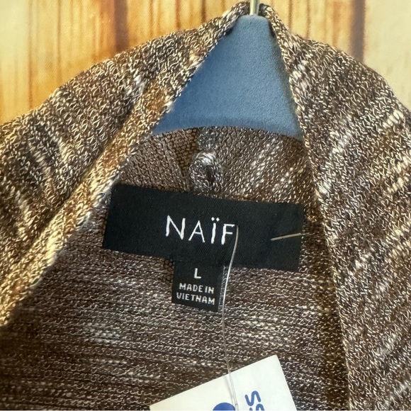 Naif Women Brown Lightweight Long Sleeve Open Front Cardigan Sweater Size Large - Picture 8 of 10